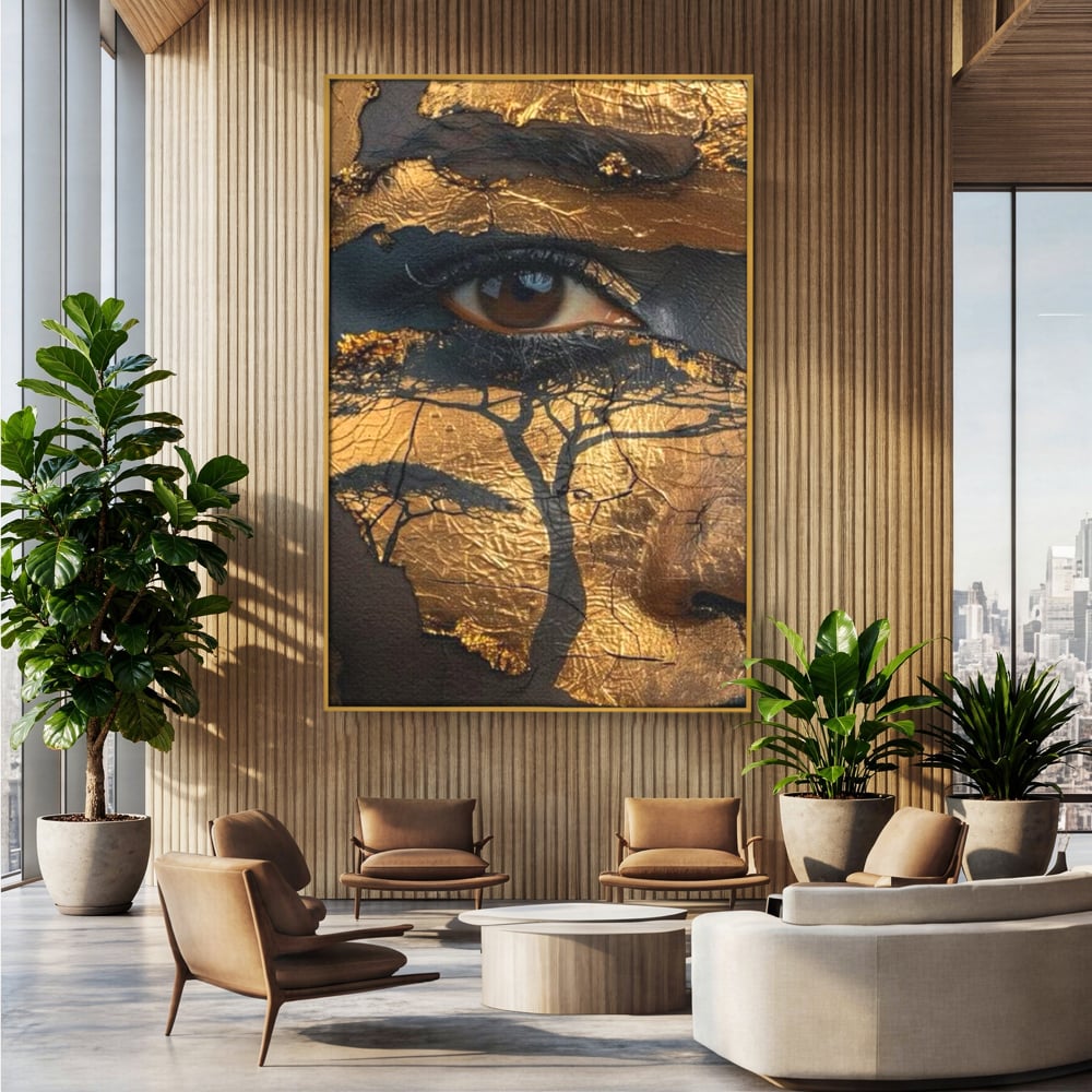 Tablou Canvas Premium, LuxCanva® G1048, Ochii Pamantului,  Privire, Pamant, Radacini, Aur, Arbore, Natura, Living, Dormitor, Culori Vibrante