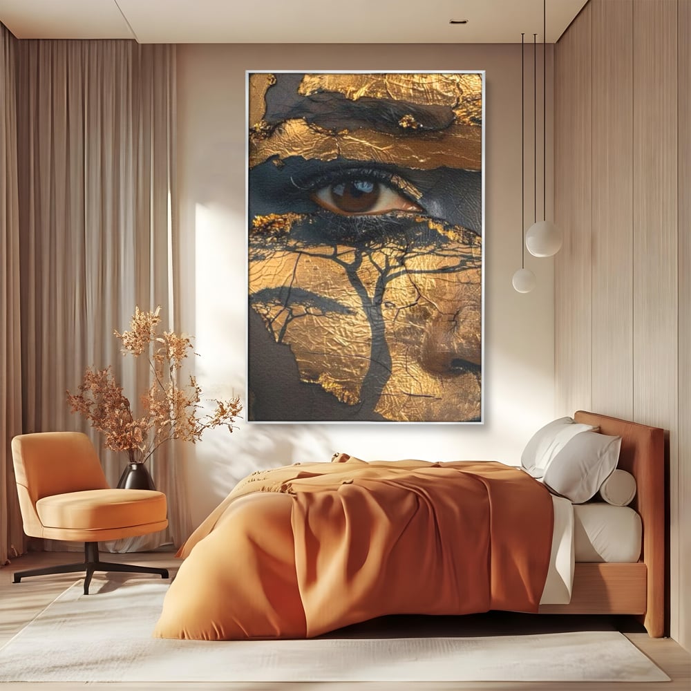 Tablou Canvas Premium, LuxCanva® G1048, Ochii Pamantului,  Privire, Pamant, Radacini, Aur, Arbore, Natura, Living, Dormitor, Culori Vibrante