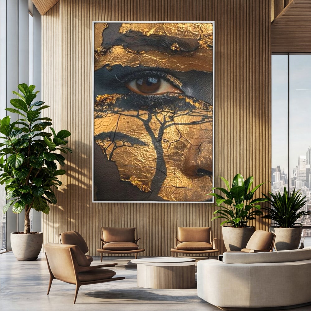 Tablou Canvas Premium, LuxCanva® G1048, Ochii Pamantului,  Privire, Pamant, Radacini, Aur, Arbore, Natura, Living, Dormitor, Culori Vibrante
