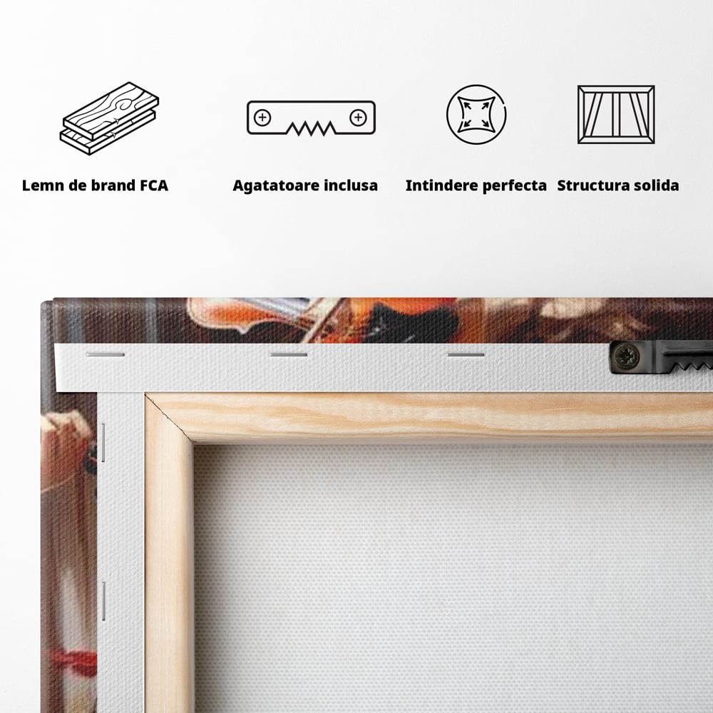 Tablou Canvas Premium LuxCanva® G1049, Rapsodie in Rosu , Vioara, Muzica, Eleganta, Muza, Pasiune, Rochie, Rosie, Living, Dormitor, Culori Vibrante