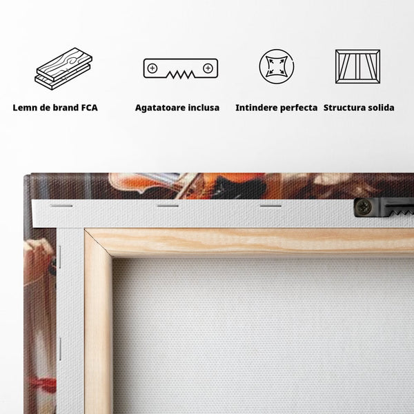 Tablou Canvas Premium LuxCanva® G1049, Rapsodie in Rosu , Vioara, Muzica, Eleganta, Muza, Pasiune, Rochie, Rosie, Living, Dormitor, Culori Vibrante