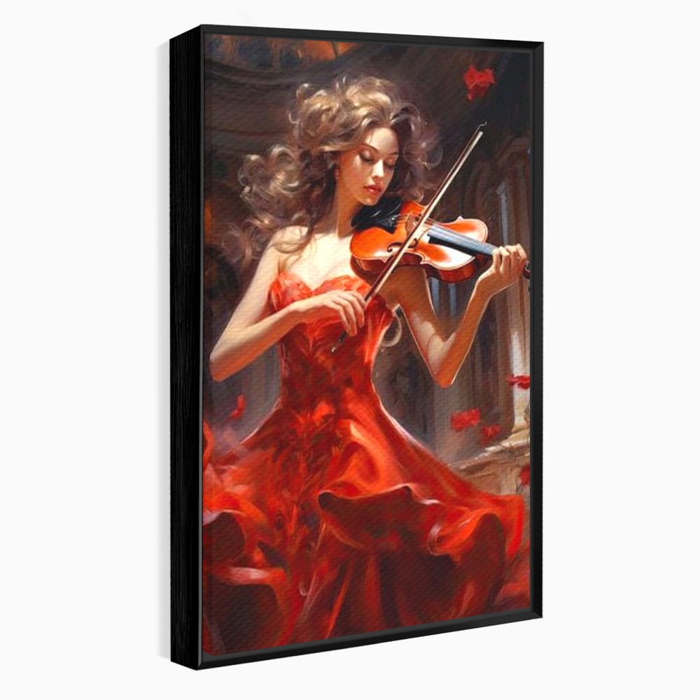 Tablou Canvas Premium LuxCanva® G1049, Rapsodie in Rosu , Vioara, Muzica, Eleganta, Muza, Pasiune, Rochie, Rosie, Living, Dormitor, Culori Vibrante