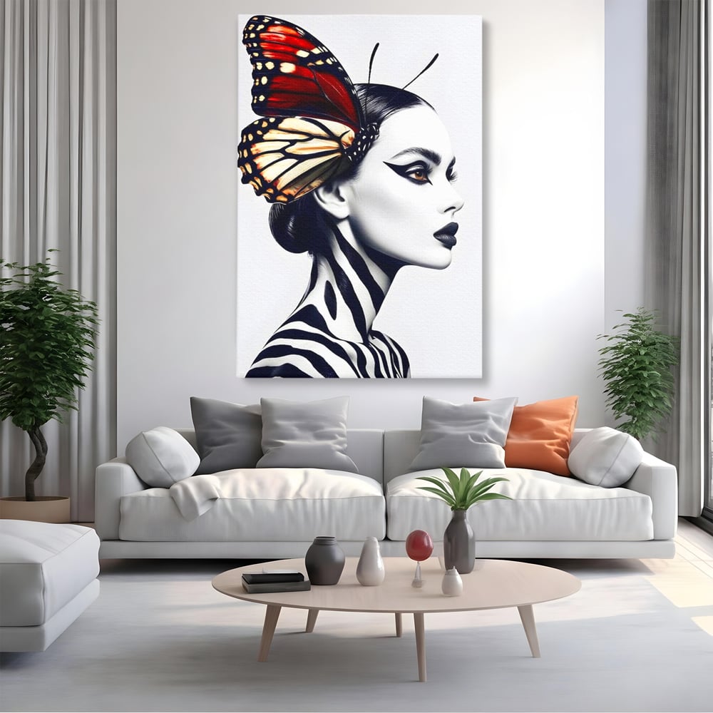 Tablou Canvas Premium LuxCanva® G1057, Fluturele Noptii , Transformare, Fluture, Omida, Simbioza, Metamorfoza, Living, Dormitor, Culori vibrante