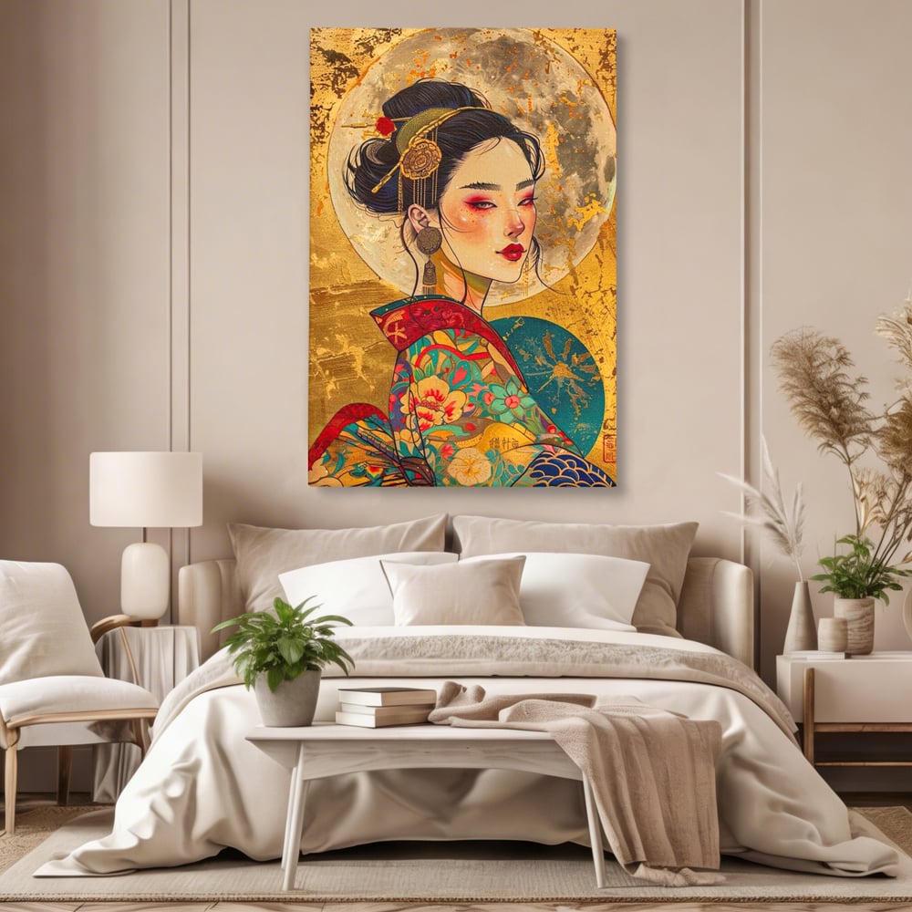 Tablou Canvas Premium LuxCanva® G1059, Misterul Unei Gheise , Japonia, Oriental, Kimono, Detalii, Eleganta, Samurai, Gheisa, Living, Dormitor