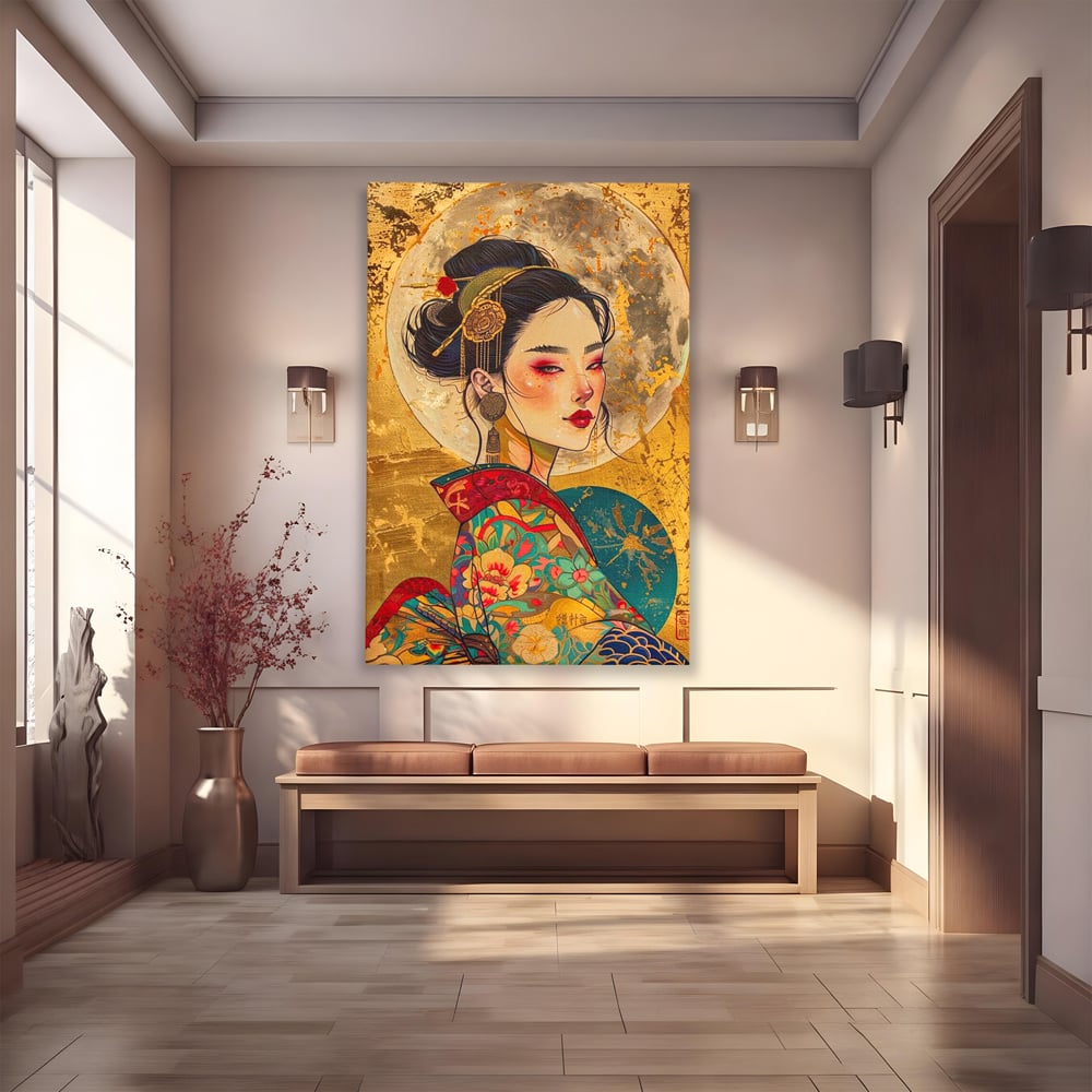 Tablou Canvas Premium LuxCanva® G1059, Misterul Unei Gheise , Japonia, Oriental, Kimono, Detalii, Eleganta, Samurai, Gheisa, Living, Dormitor