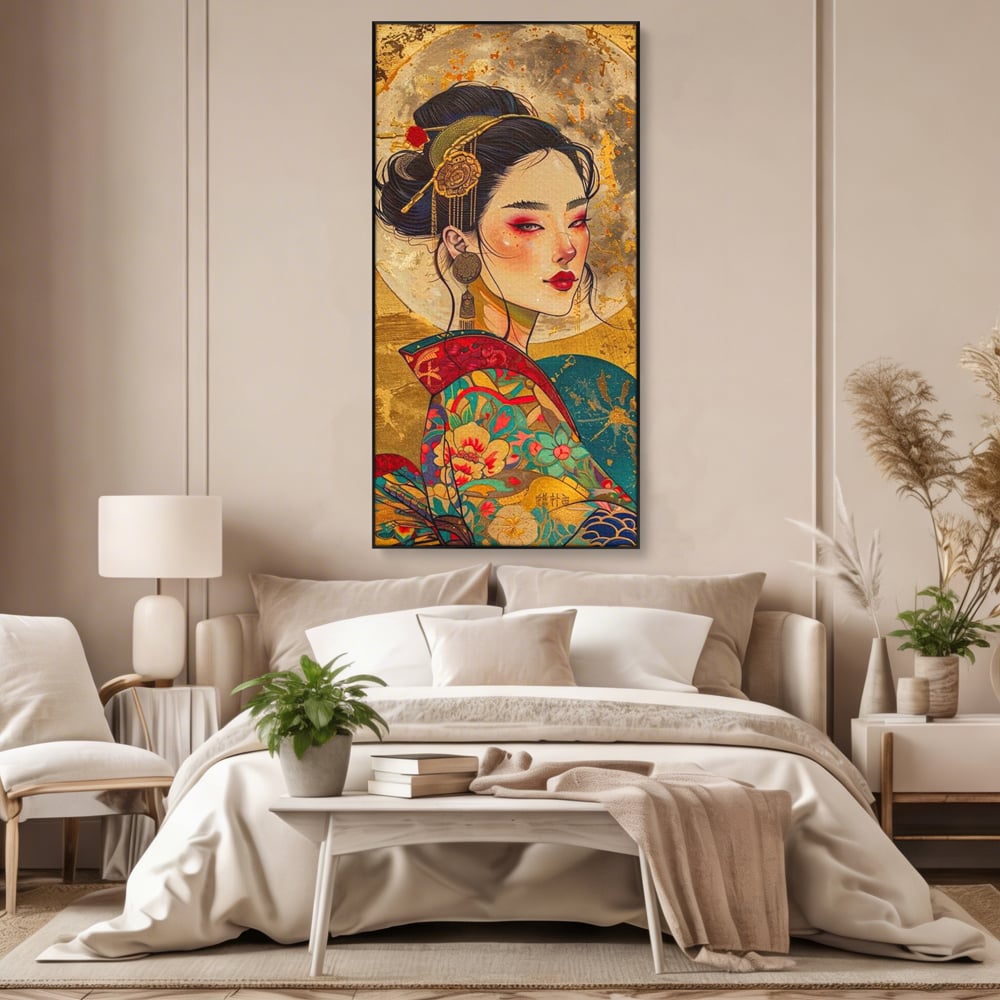 Tablou Canvas Premium LuxCanva® G1059, Misterul Unei Gheise , Japonia, Oriental, Kimono, Detalii, Eleganta, Samurai, Gheisa, Living, Dormitor