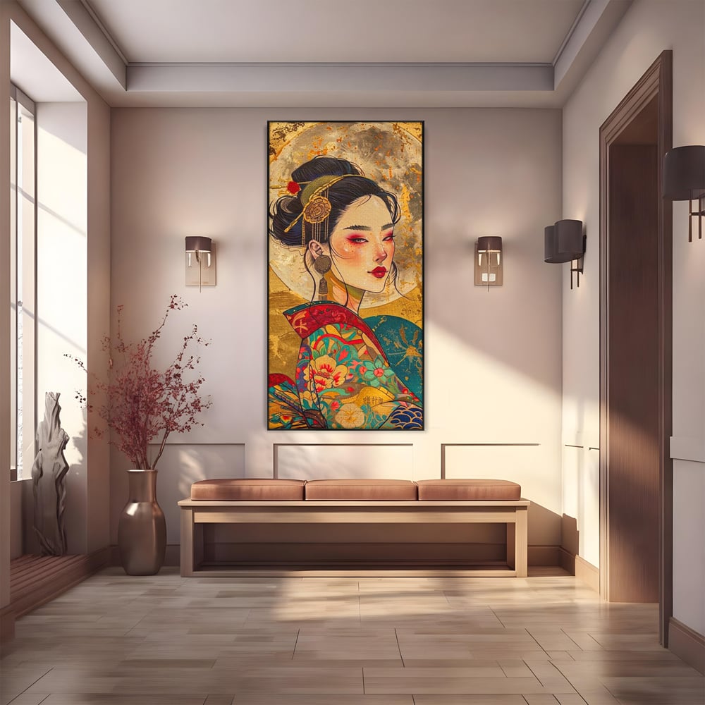 Tablou Canvas Premium LuxCanva® G1059, Misterul Unei Gheise , Japonia, Oriental, Kimono, Detalii, Eleganta, Samurai, Gheisa, Living, Dormitor