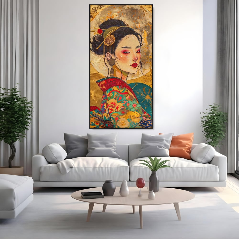 Tablou Canvas Premium LuxCanva® G1059, Misterul Unei Gheise , Japonia, Oriental, Kimono, Detalii, Eleganta, Samurai, Gheisa, Living, Dormitor