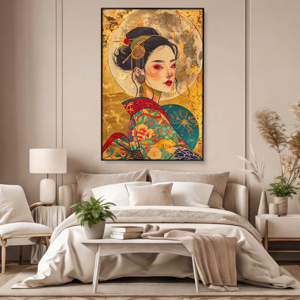 Tablou Canvas Premium LuxCanva® G1059, Misterul Unei Gheise , Japonia, Oriental, Kimono, Detalii, Eleganta, Samurai, Gheisa, Living, Dormitor