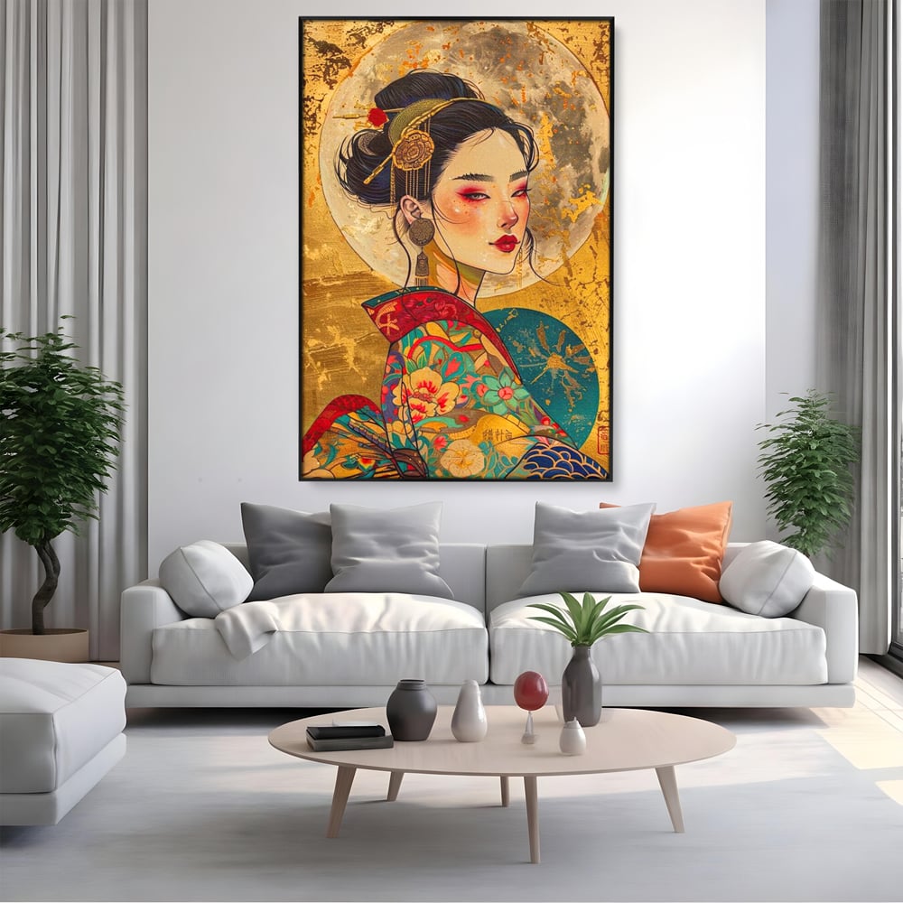 Tablou Canvas Premium LuxCanva® G1059, Misterul Unei Gheise , Japonia, Oriental, Kimono, Detalii, Eleganta, Samurai, Gheisa, Living, Dormitor