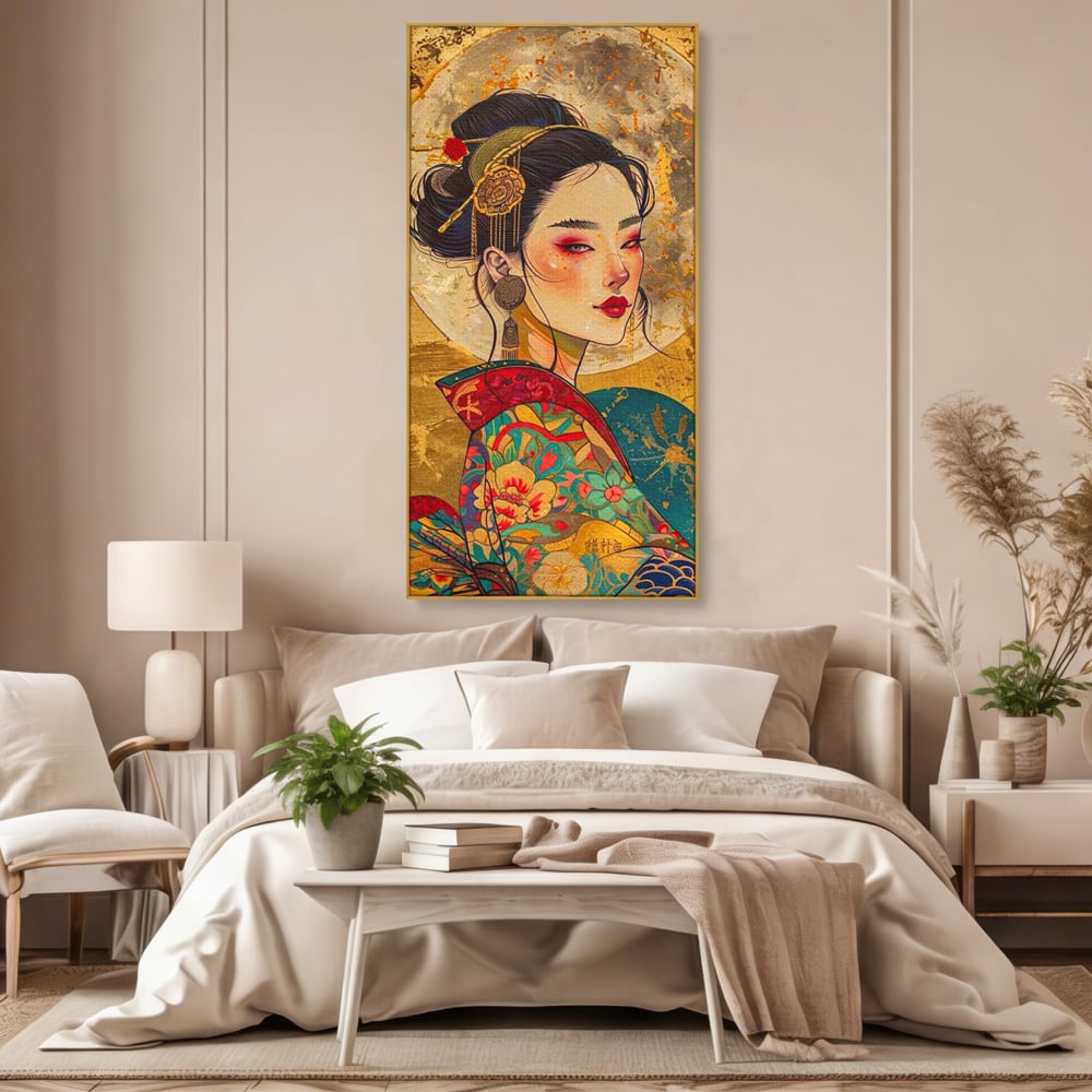Tablou Canvas Premium LuxCanva® G1059, Misterul Unei Gheise , Japonia, Oriental, Kimono, Detalii, Eleganta, Samurai, Gheisa, Living, Dormitor