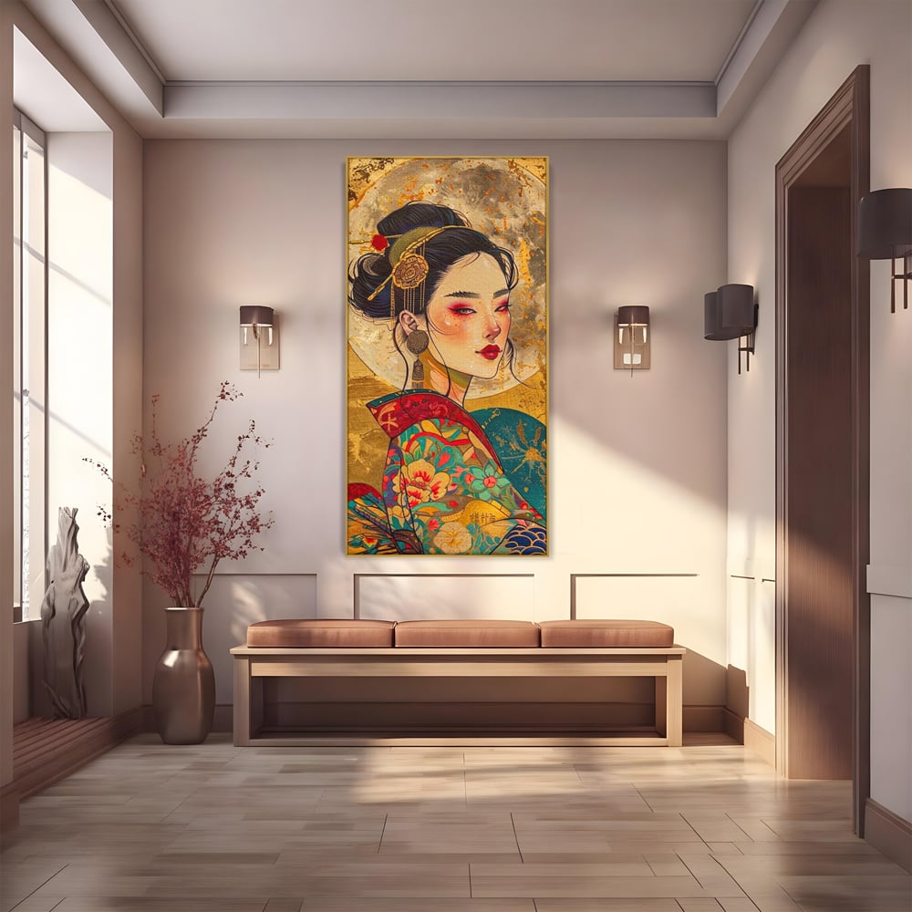 Tablou Canvas Premium LuxCanva® G1059, Misterul Unei Gheise , Japonia, Oriental, Kimono, Detalii, Eleganta, Samurai, Gheisa, Living, Dormitor