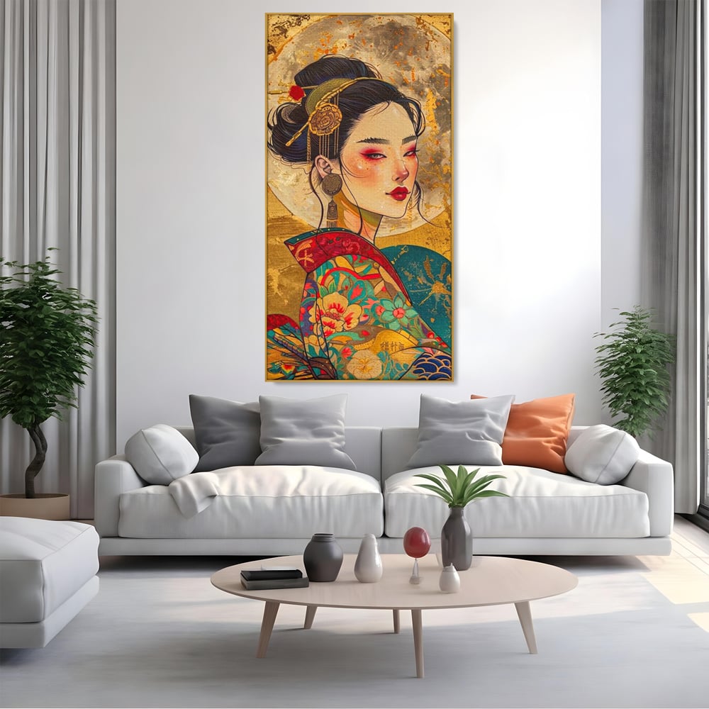 Tablou Canvas Premium LuxCanva® G1059, Misterul Unei Gheise , Japonia, Oriental, Kimono, Detalii, Eleganta, Samurai, Gheisa, Living, Dormitor