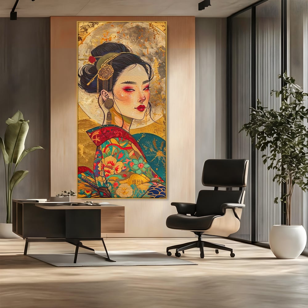Tablou Canvas Premium LuxCanva® G1059, Misterul Unei Gheise , Japonia, Oriental, Kimono, Detalii, Eleganta, Samurai, Gheisa, Living, Dormitor