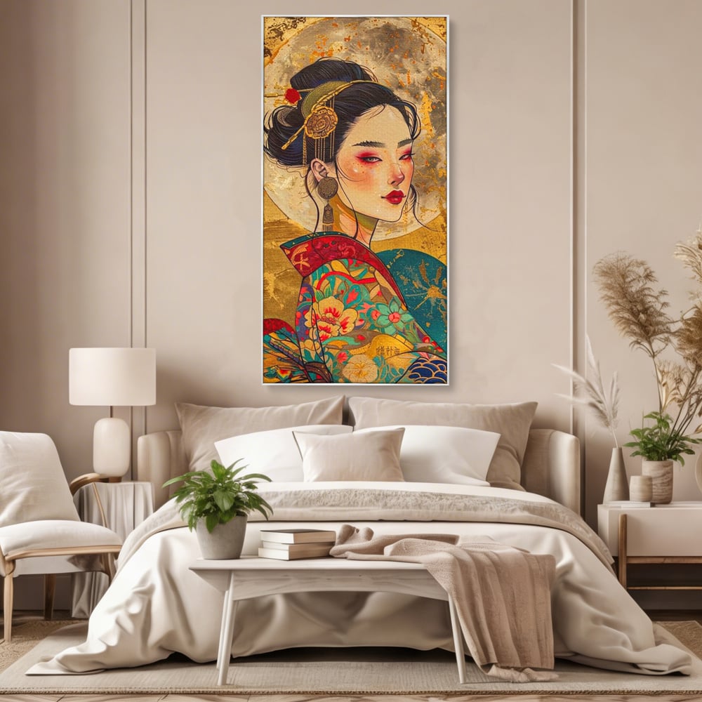 Tablou Canvas Premium LuxCanva® G1059, Misterul Unei Gheise , Japonia, Oriental, Kimono, Detalii, Eleganta, Samurai, Gheisa, Living, Dormitor