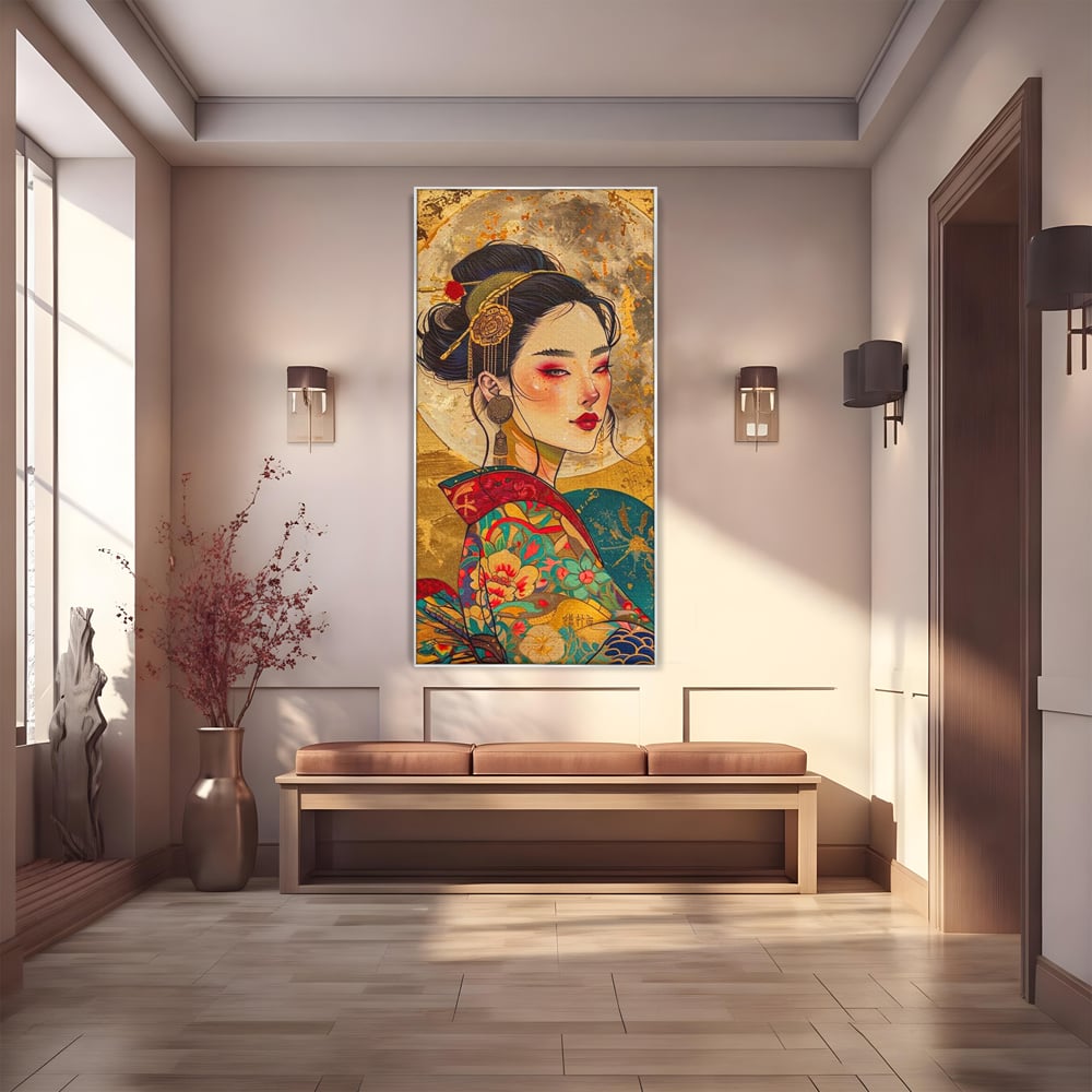 Tablou Canvas Premium LuxCanva® G1059, Misterul Unei Gheise , Japonia, Oriental, Kimono, Detalii, Eleganta, Samurai, Gheisa, Living, Dormitor