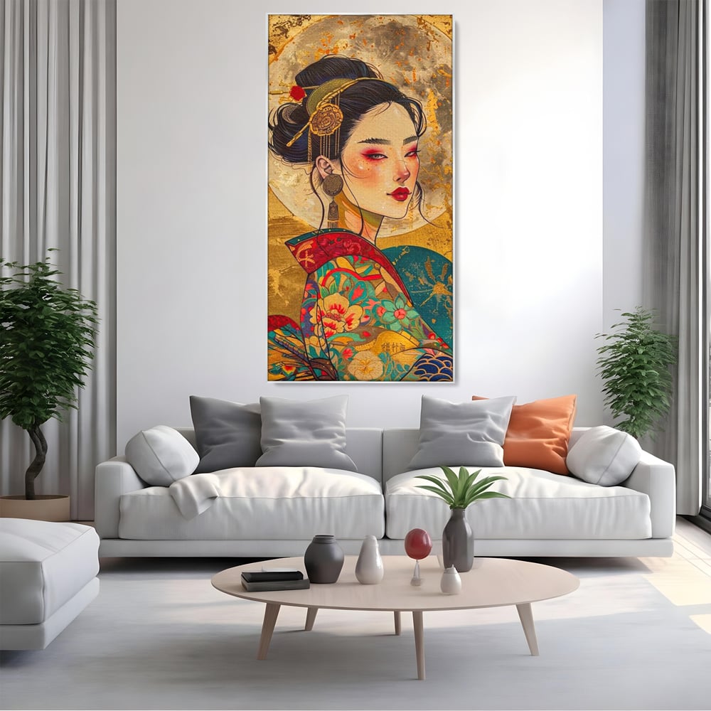Tablou Canvas Premium LuxCanva® G1059, Misterul Unei Gheise , Japonia, Oriental, Kimono, Detalii, Eleganta, Samurai, Gheisa, Living, Dormitor