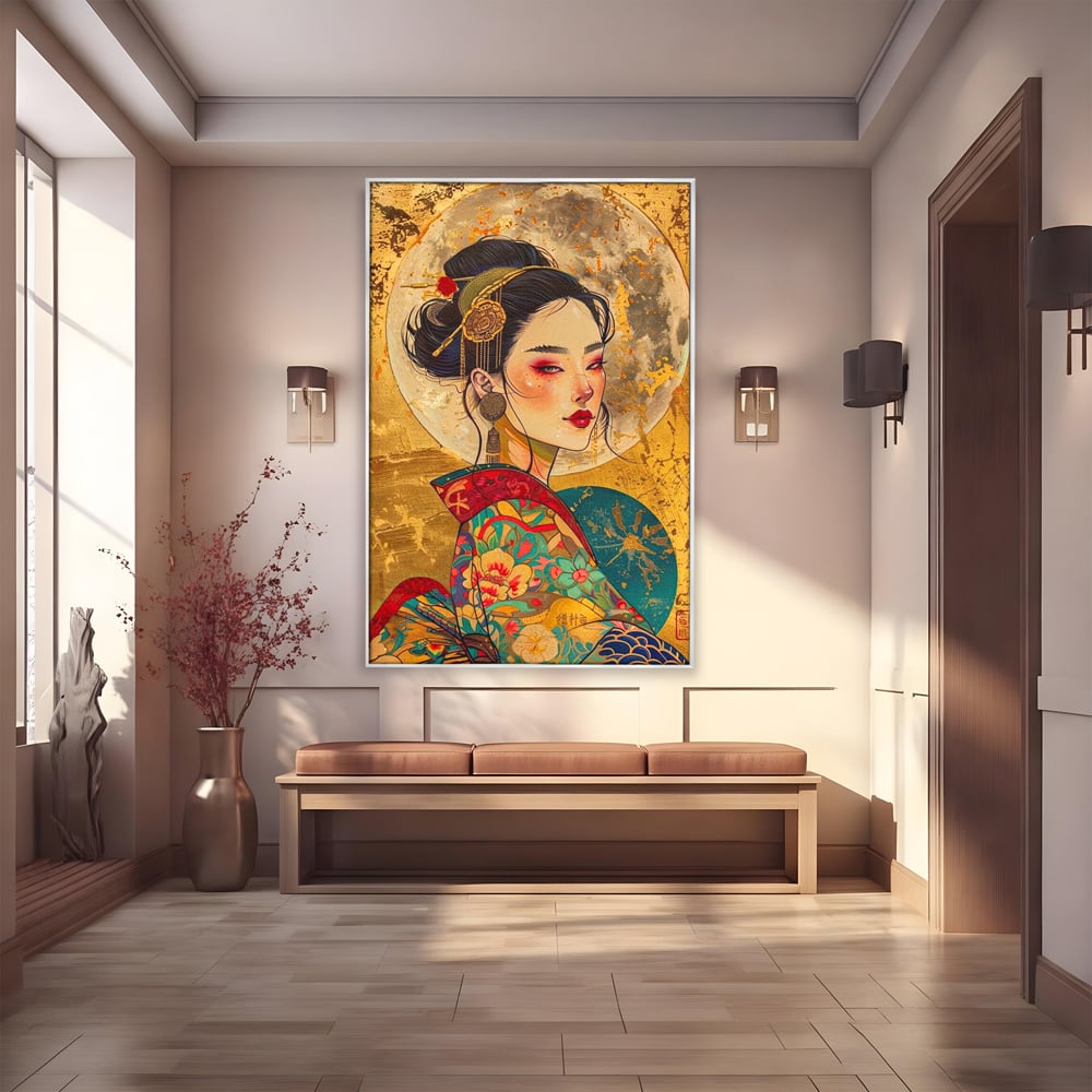 Tablou Canvas Premium LuxCanva® G1059, Misterul Unei Gheise , Japonia, Oriental, Kimono, Detalii, Eleganta, Samurai, Gheisa, Living, Dormitor