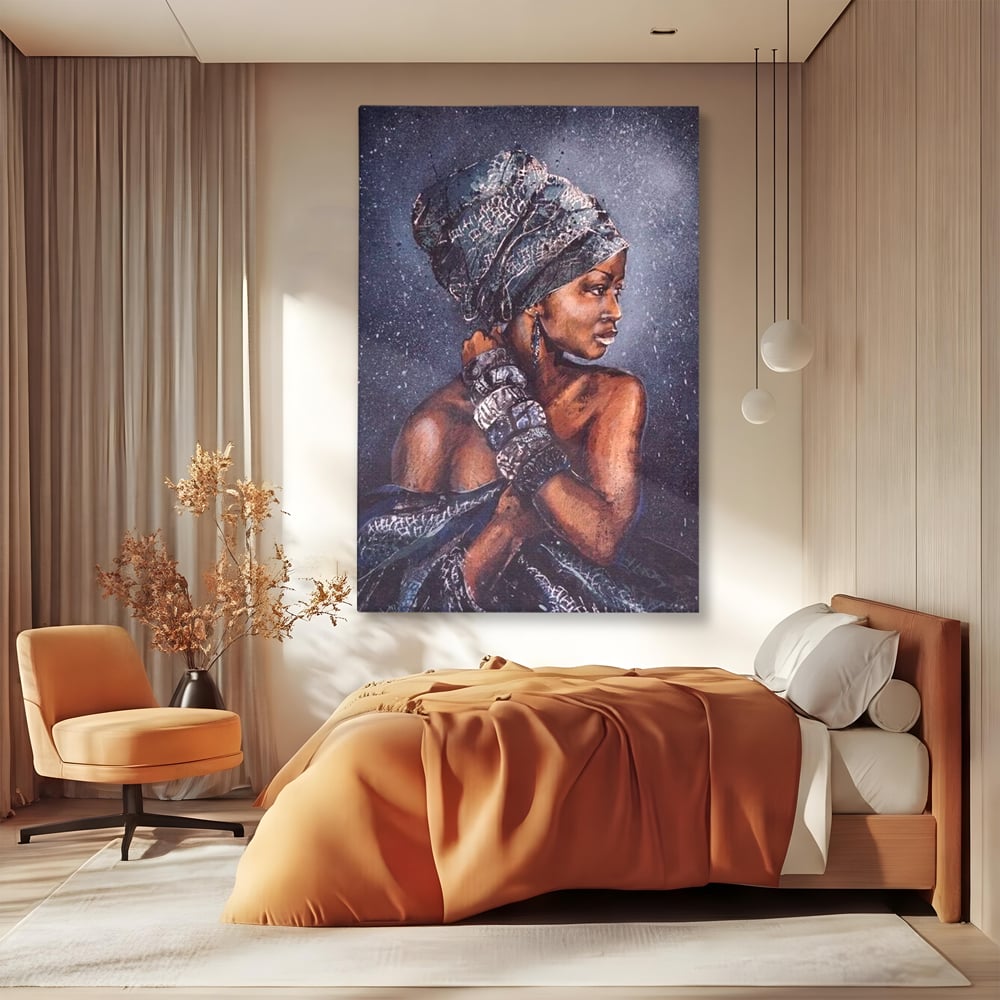 Tablou Canvas Premium LuxCanva® G1060, Aura Femeii Africane , Regala, Eterna, Turban, Cultura, Noblete, Feminism, Identitate, Living, Dormitor