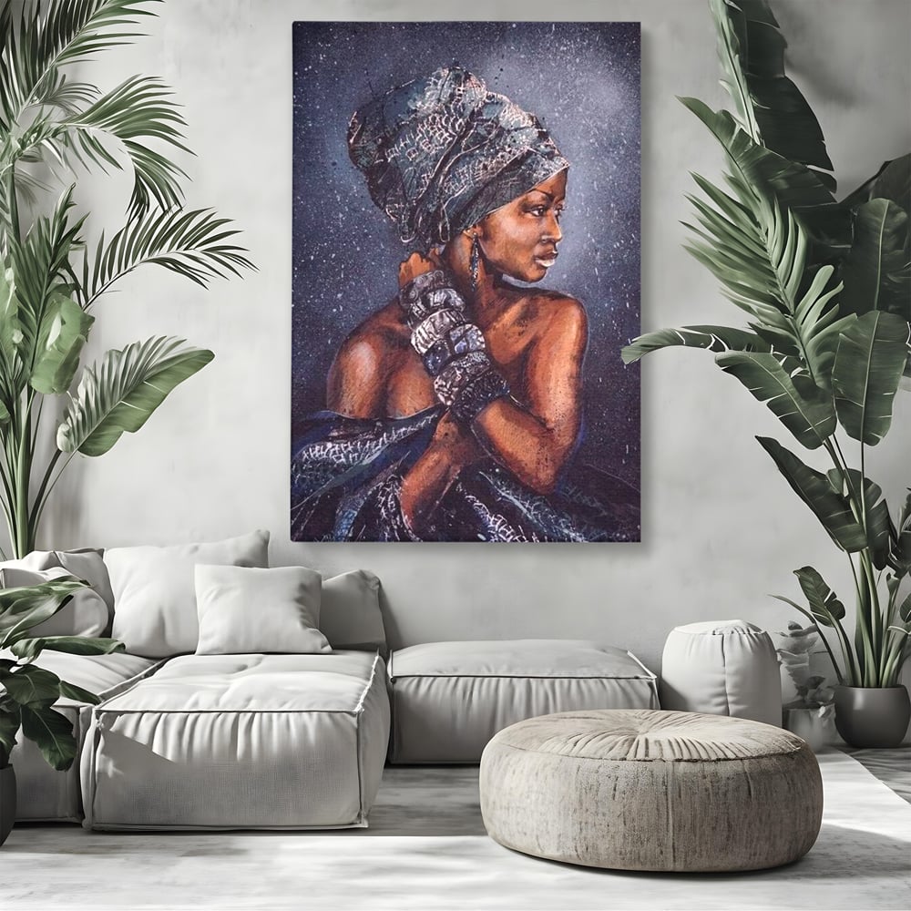 Tablou Canvas Premium LuxCanva® G1060, Aura Femeii Africane , Regala, Eterna, Turban, Cultura, Noblete, Feminism, Identitate, Living, Dormitor