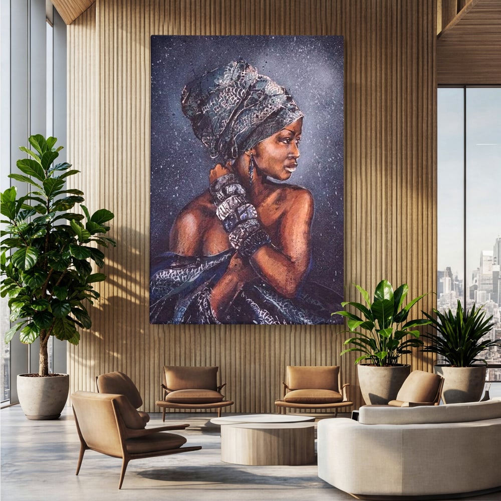 Tablou Canvas Premium LuxCanva® G1060, Aura Femeii Africane , Regala, Eterna, Turban, Cultura, Noblete, Feminism, Identitate, Living, Dormitor