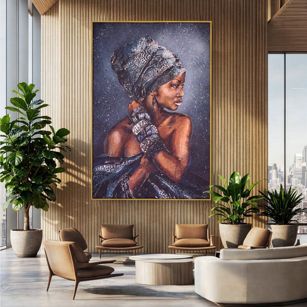 Tablou Canvas Premium LuxCanva® G1060, Aura Femeii Africane , Regala, Eterna, Turban, Cultura, Noblete, Feminism, Identitate, Living, Dormitor