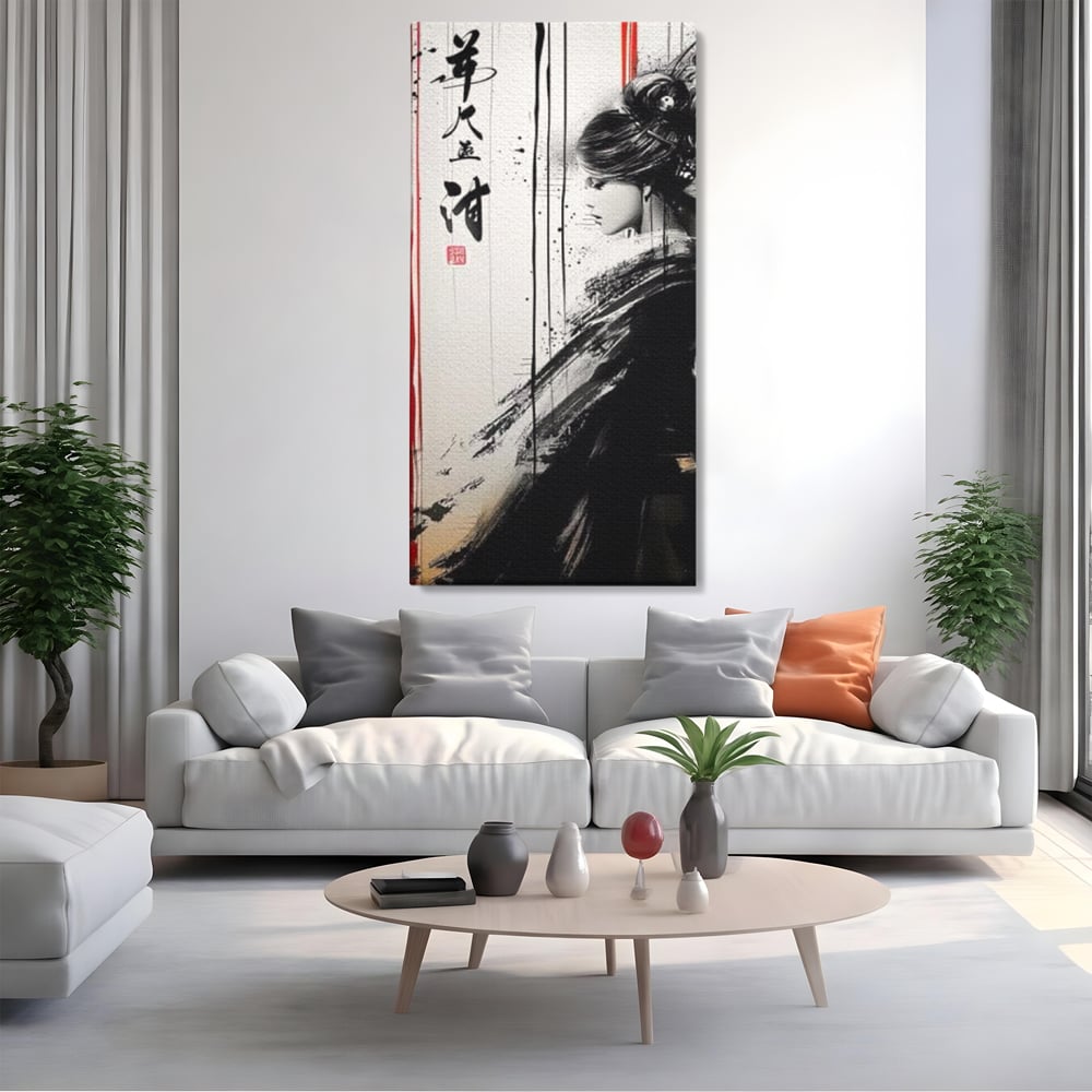 Tablou Canvas Premium LuxCanva® G1061, Aleasa Samuraului , Gheisa, Eterna, Litere, Japoneze, Tus, Negru, Sotie, Zen, Umbra, Living, Dormitor