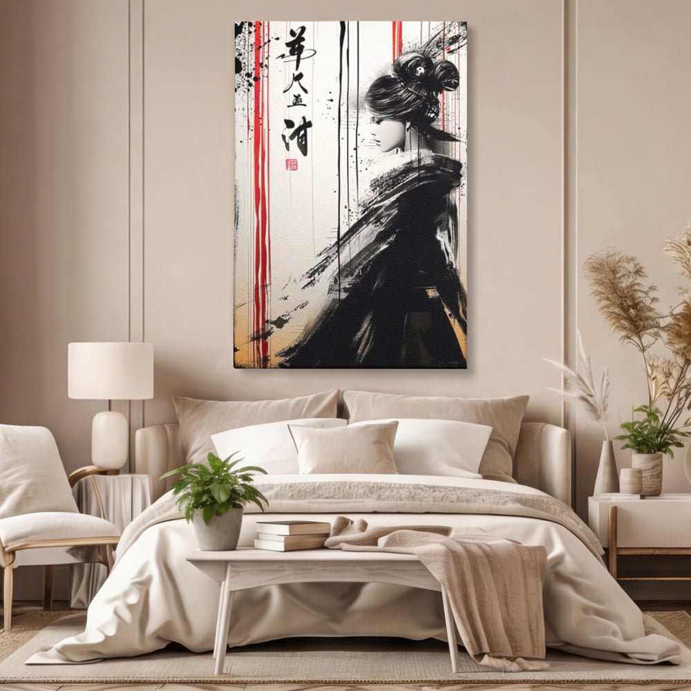 Tablou Canvas Premium LuxCanva® G1061, Aleasa Samuraului , Gheisa, Eterna, Litere, Japoneze, Tus, Negru, Sotie, Zen, Umbra, Living, Dormitor