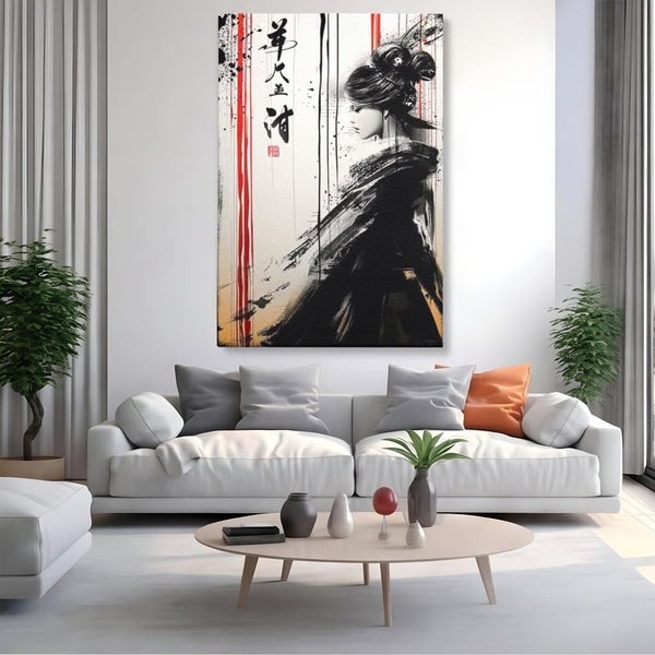 Tablou Canvas Premium LuxCanva® G1061, Aleasa Samuraului , Gheisa, Eterna, Litere, Japoneze, Tus, Negru, Sotie, Zen, Umbra, Living, Dormitor