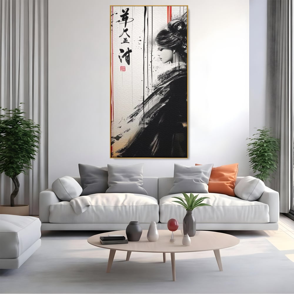 Tablou Canvas Premium LuxCanva® G1061, Aleasa Samuraului , Gheisa, Eterna, Litere, Japoneze, Tus, Negru, Sotie, Zen, Umbra, Living, Dormitor