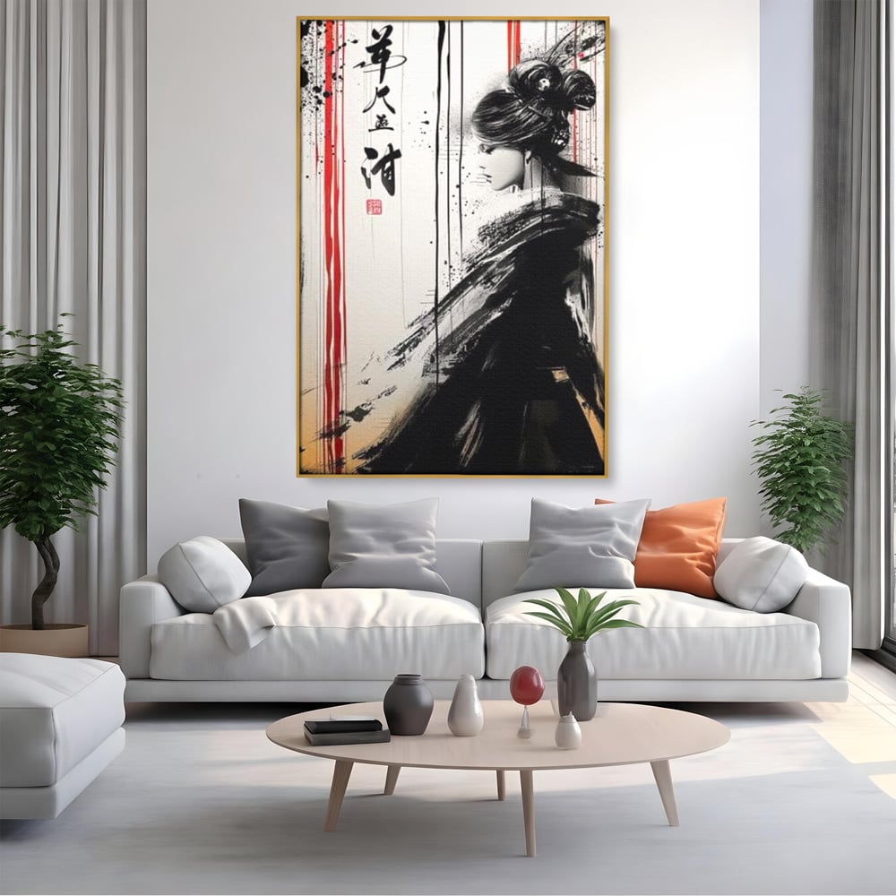 Tablou Canvas Premium LuxCanva® G1061, Aleasa Samuraului , Gheisa, Eterna, Litere, Japoneze, Tus, Negru, Sotie, Zen, Umbra, Living, Dormitor
