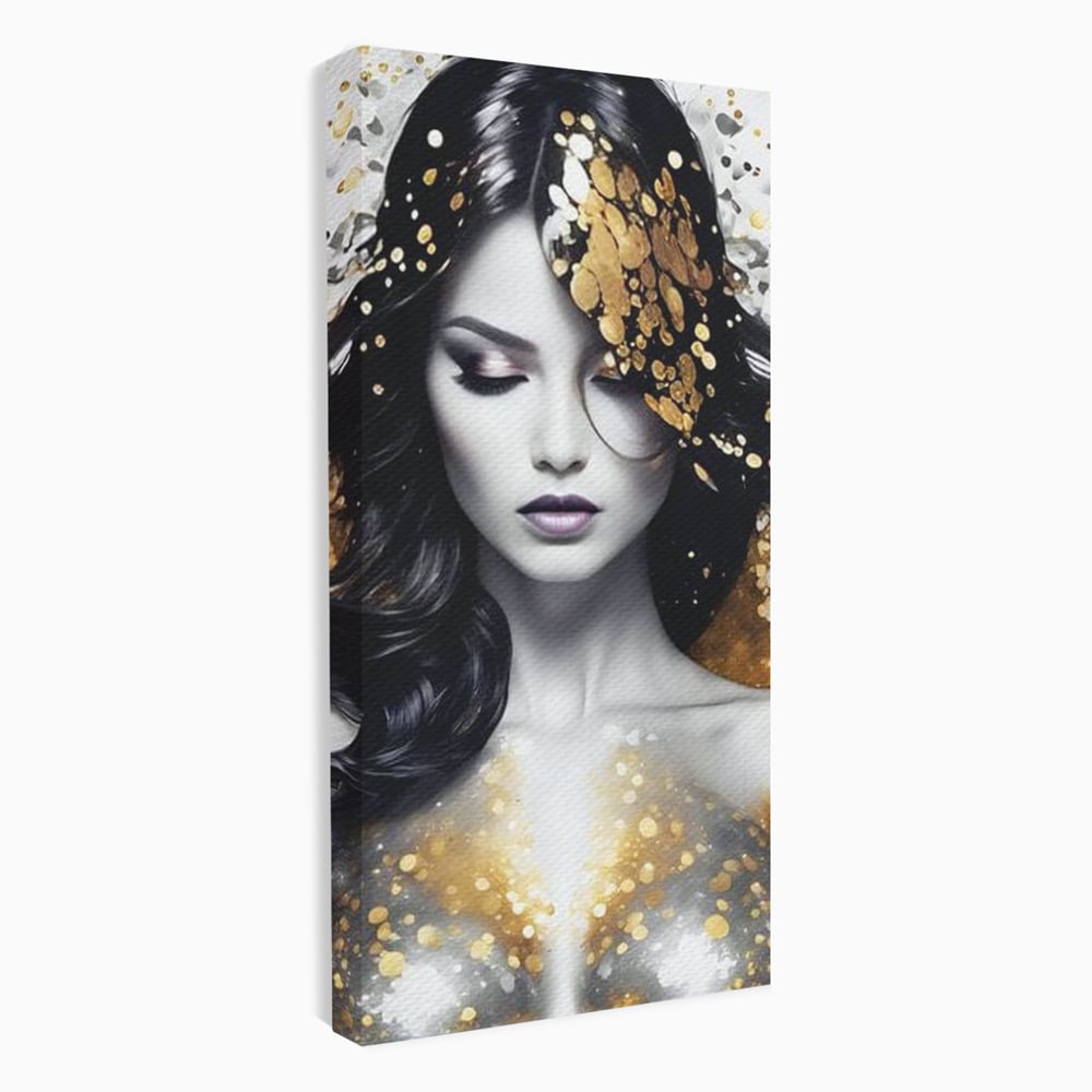 Tablou Canvas Premium LuxCanva® G1062, Un Chip de Inger , Aur, Timiditate, Luxury, Rafinament, Picaturi, Vernisaj, Glamour, Living, Dormitor