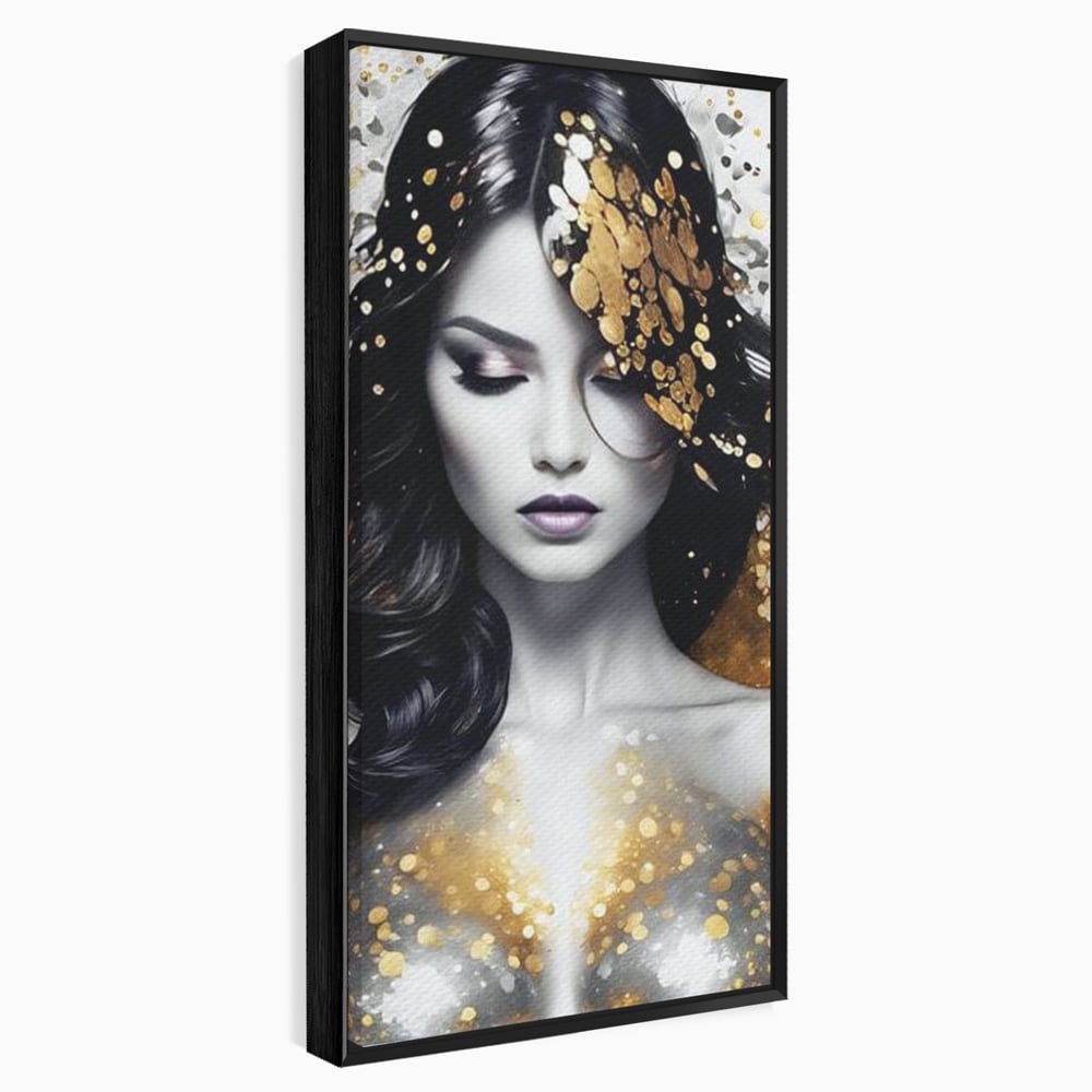 Tablou Canvas Premium LuxCanva® G1062, Un Chip de Inger , Aur, Timiditate, Luxury, Rafinament, Picaturi, Vernisaj, Glamour, Living, Dormitor