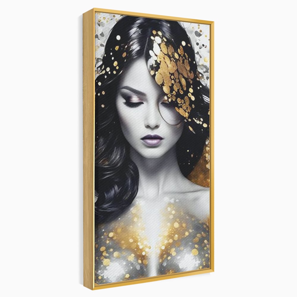 Tablou Canvas Premium LuxCanva® G1062, Un Chip de Inger , Aur, Timiditate, Luxury, Rafinament, Picaturi, Vernisaj, Glamour, Living, Dormitor