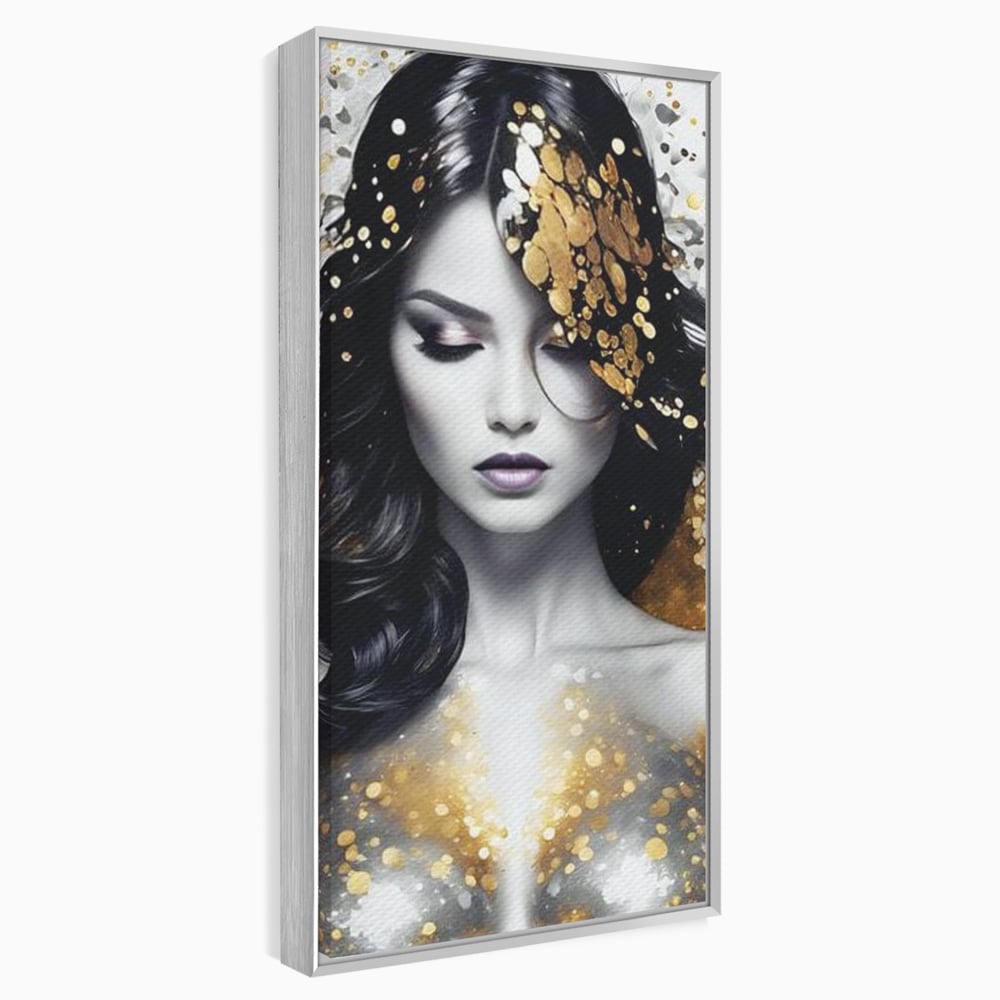 Tablou Canvas Premium LuxCanva® G1062, Un Chip de Inger , Aur, Timiditate, Luxury, Rafinament, Picaturi, Vernisaj, Glamour, Living, Dormitor