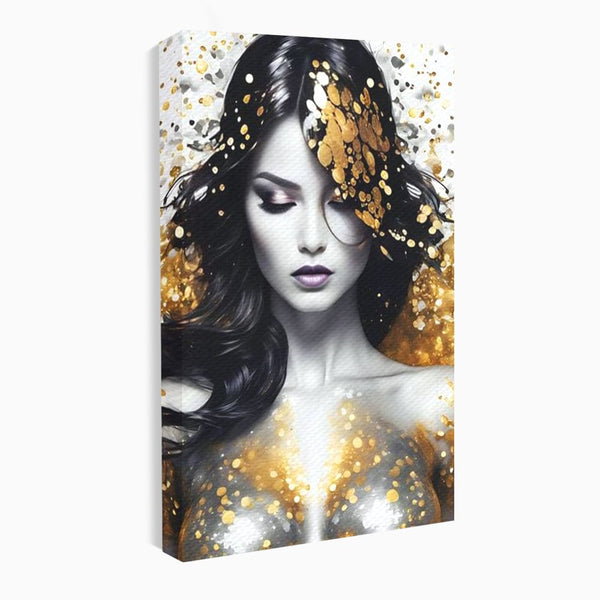 Tablou Canvas Premium LuxCanva® G1062, Un Chip de Inger , Aur, Timiditate, Luxury, Rafinament, Picaturi, Vernisaj, Glamour, Living, Dormitor