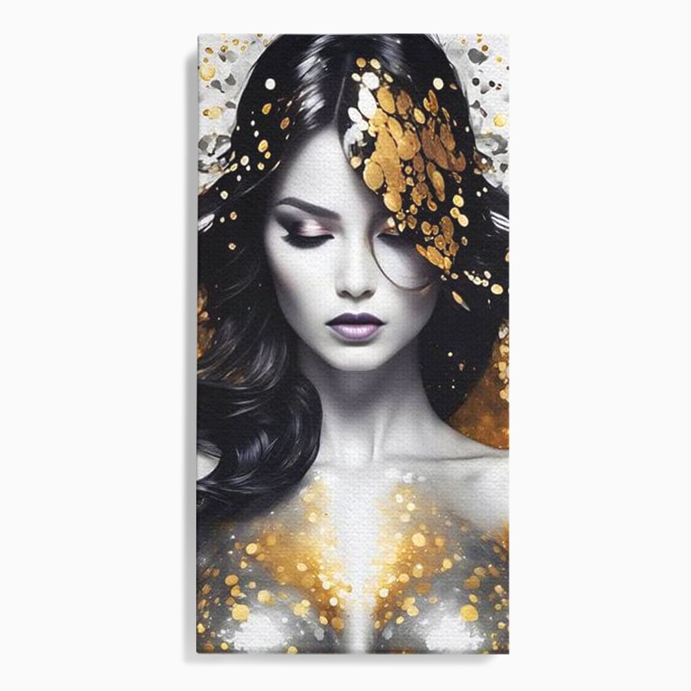 Tablou Canvas Premium LuxCanva® G1062, Un Chip de Inger , Aur, Timiditate, Luxury, Rafinament, Picaturi, Vernisaj, Glamour, Living, Dormitor