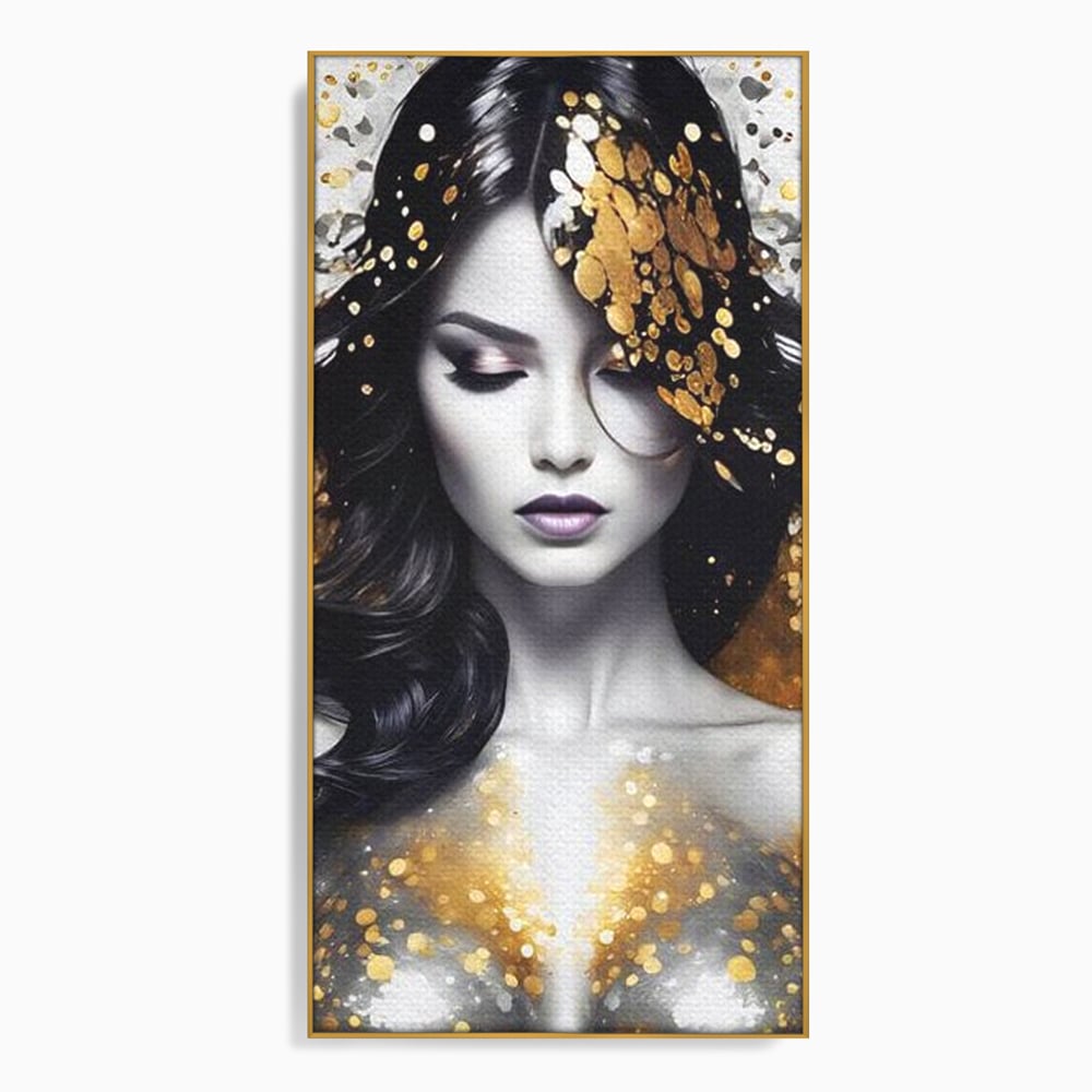 Tablou Canvas Premium LuxCanva® G1062, Un Chip de Inger , Aur, Timiditate, Luxury, Rafinament, Picaturi, Vernisaj, Glamour, Living, Dormitor