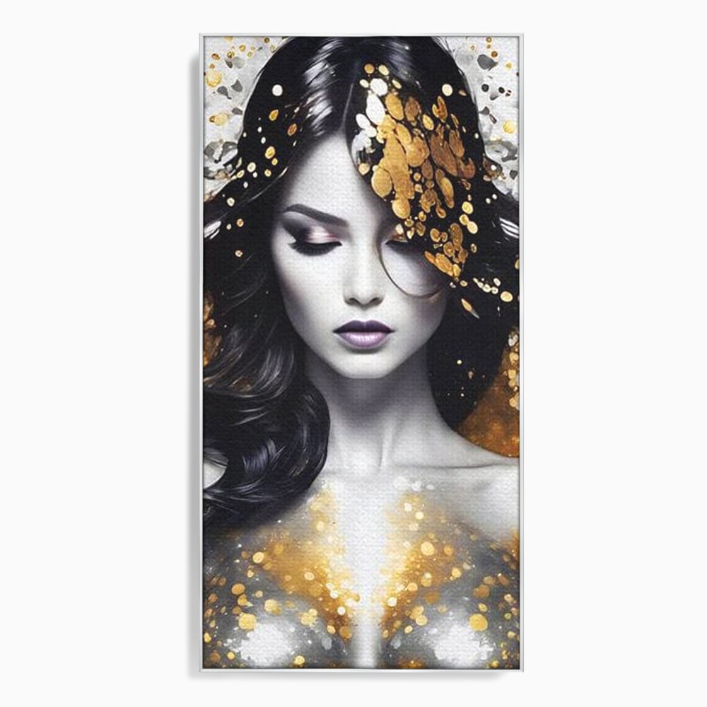 Tablou Canvas Premium LuxCanva® G1062, Un Chip de Inger , Aur, Timiditate, Luxury, Rafinament, Picaturi, Vernisaj, Glamour, Living, Dormitor