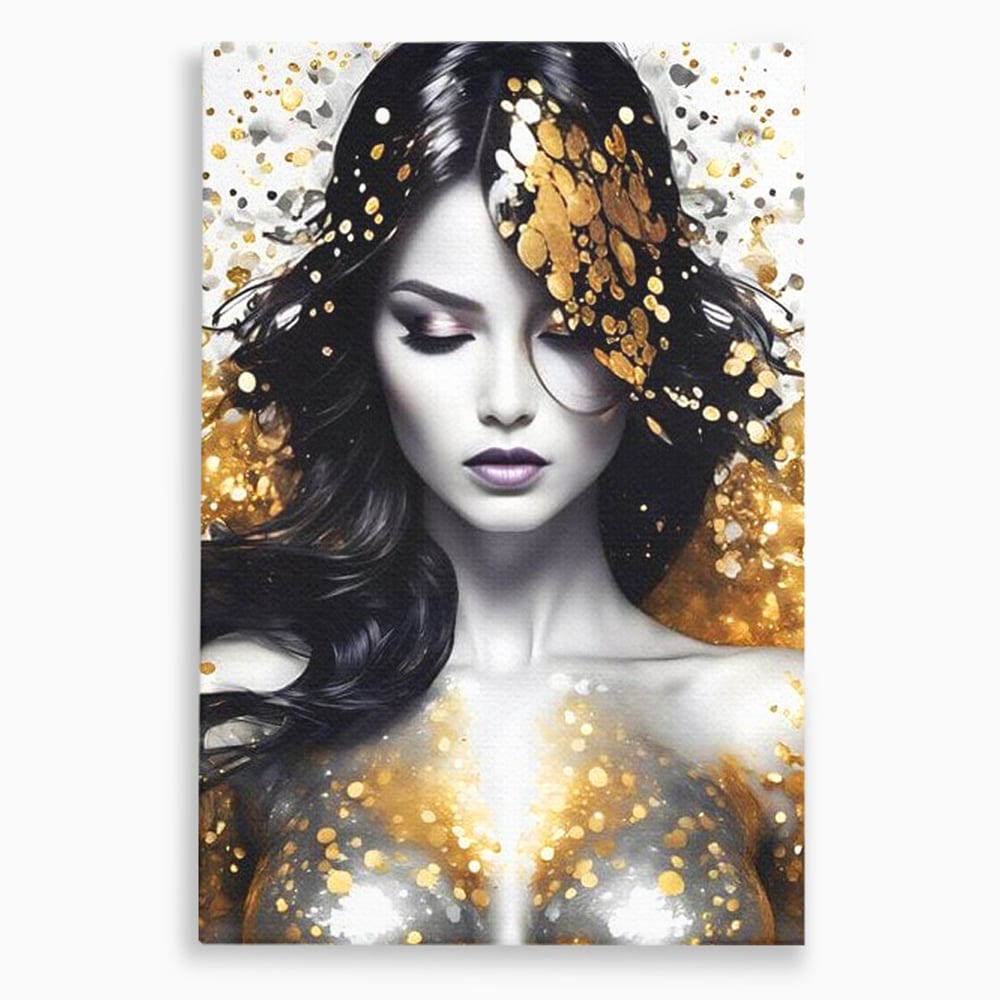 Tablou Canvas Premium LuxCanva® G1062, Un Chip de Inger , Aur, Timiditate, Luxury, Rafinament, Picaturi, Vernisaj, Glamour, Living, Dormitor