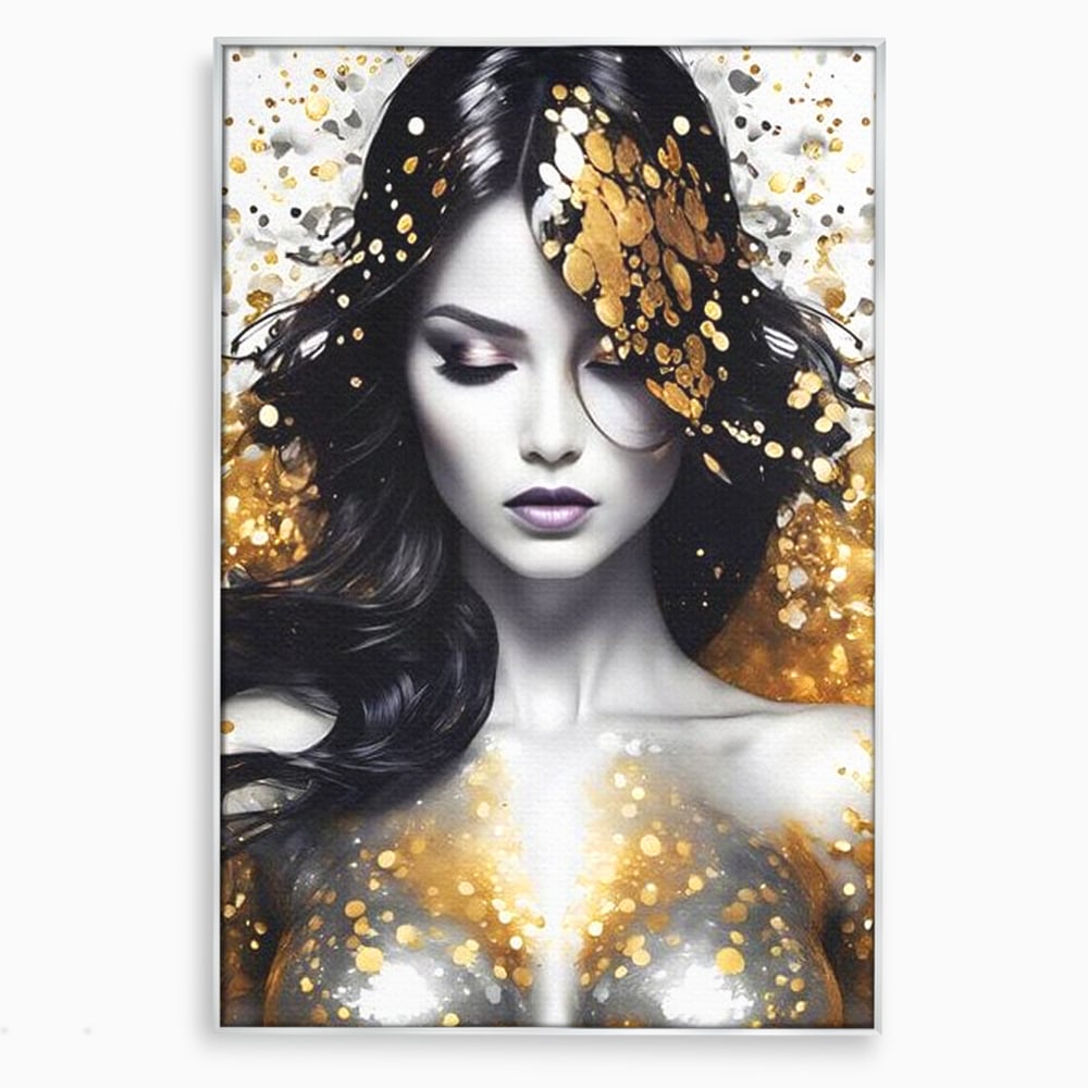 Tablou Canvas Premium LuxCanva® G1062, Un Chip de Inger , Aur, Timiditate, Luxury, Rafinament, Picaturi, Vernisaj, Glamour, Living, Dormitor