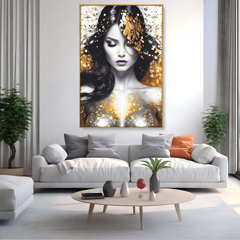 Tablou Canvas Premium LuxCanva® G1062, Un Chip de Inger , Aur, Timiditate, Luxury, Rafinament, Picaturi, Vernisaj, Glamour, Living, Dormitor
