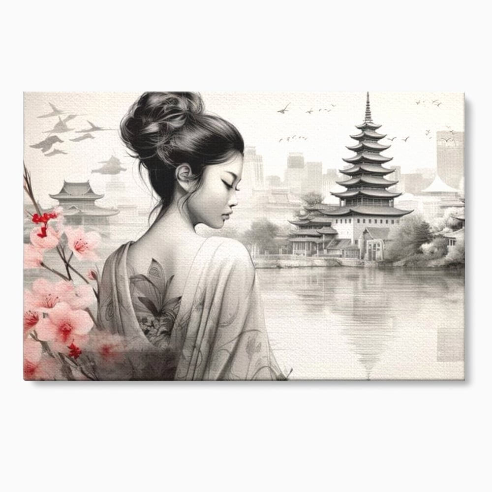Tablou Canvas Premium LuxCanva® G1063, Memoriile Unei Gheise , Sakura, Tatuaj, Kyoto, Japonia, Frumusete, Trandafiri, Memorii, Living, Dormitor