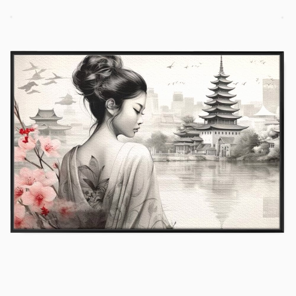 Tablou Canvas Premium LuxCanva® G1063, Memoriile Unei Gheise , Sakura, Tatuaj, Kyoto, Japonia, Frumusete, Trandafiri, Memorii, Living, Dormitor