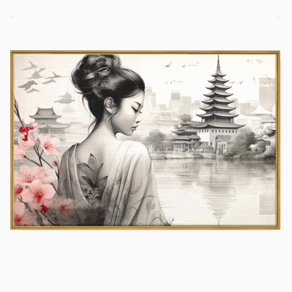 Tablou Canvas Premium LuxCanva® G1063, Memoriile Unei Gheise , Sakura, Tatuaj, Kyoto, Japonia, Frumusete, Trandafiri, Memorii, Living, Dormitor