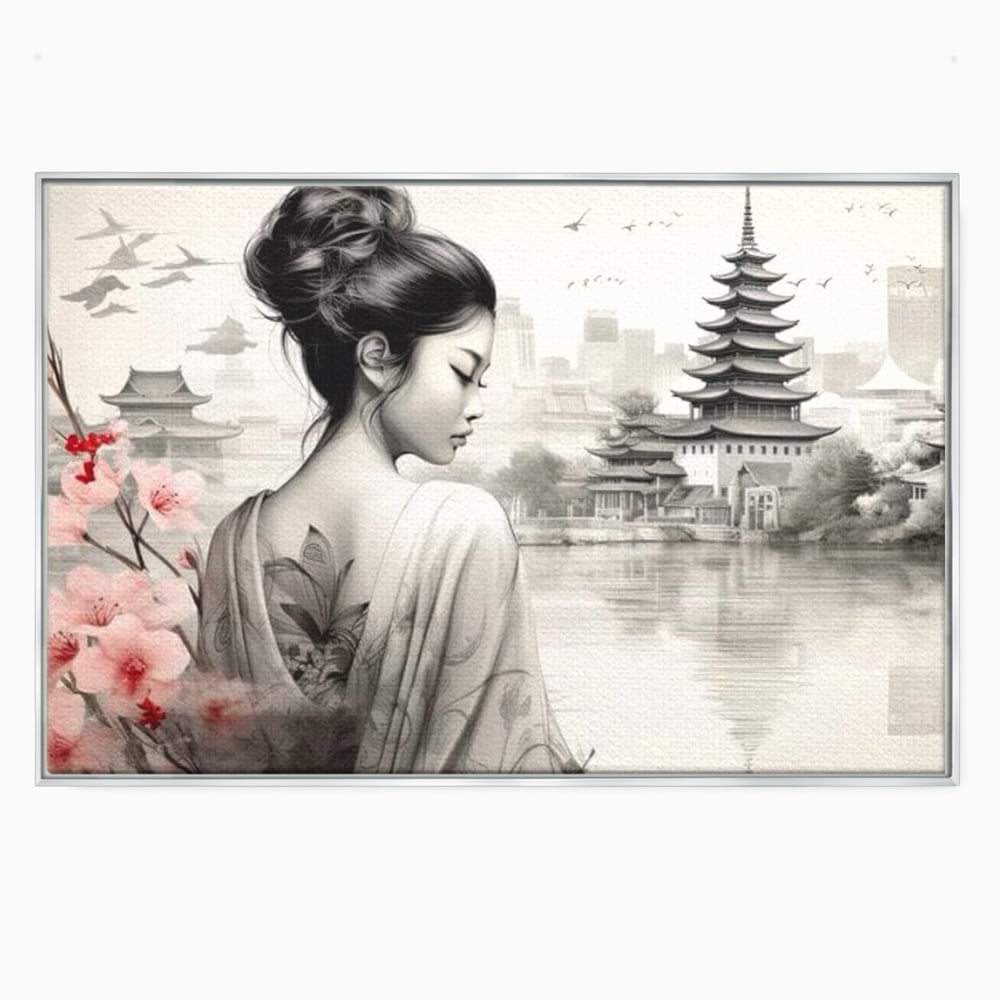 Tablou Canvas Premium LuxCanva® G1063, Memoriile Unei Gheise , Sakura, Tatuaj, Kyoto, Japonia, Frumusete, Trandafiri, Memorii, Living, Dormitor