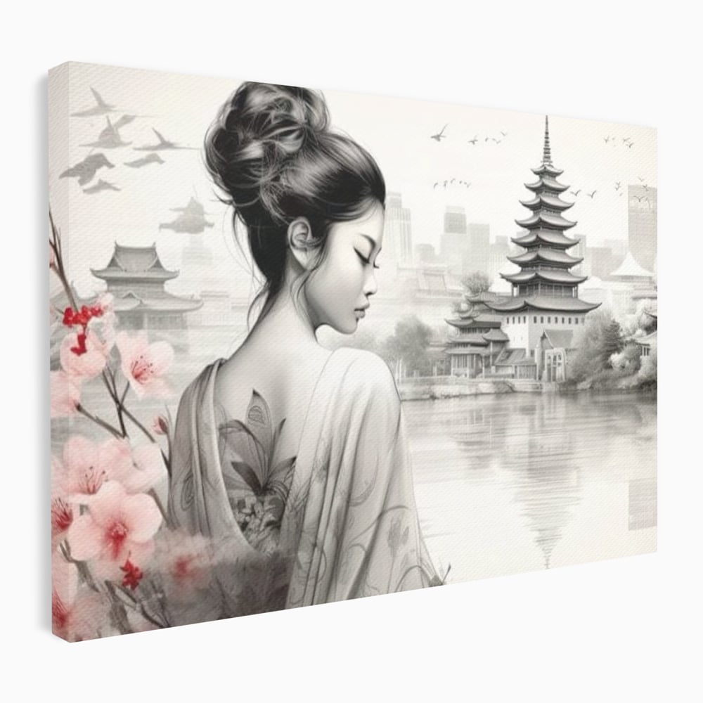 Tablou Canvas Premium LuxCanva® G1063, Memoriile Unei Gheise , Sakura, Tatuaj, Kyoto, Japonia, Frumusete, Trandafiri, Memorii, Living, Dormitor