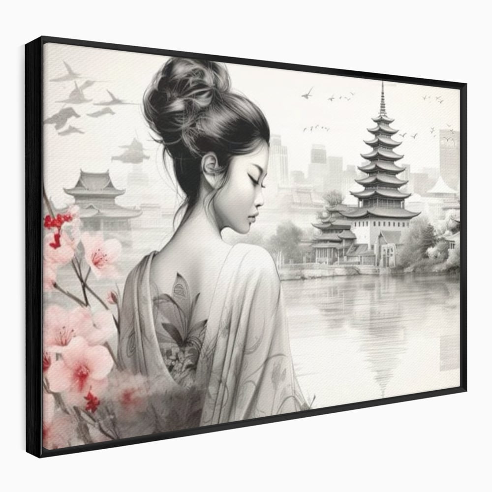Tablou Canvas Premium LuxCanva® G1063, Memoriile Unei Gheise , Sakura, Tatuaj, Kyoto, Japonia, Frumusete, Trandafiri, Memorii, Living, Dormitor