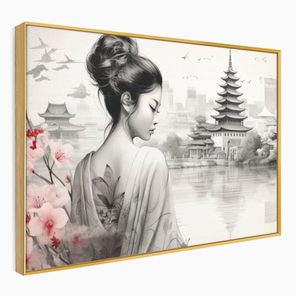 Tablou Canvas Premium LuxCanva® G1063, Memoriile Unei Gheise , Sakura, Tatuaj, Kyoto, Japonia, Frumusete, Trandafiri, Memorii, Living, Dormitor