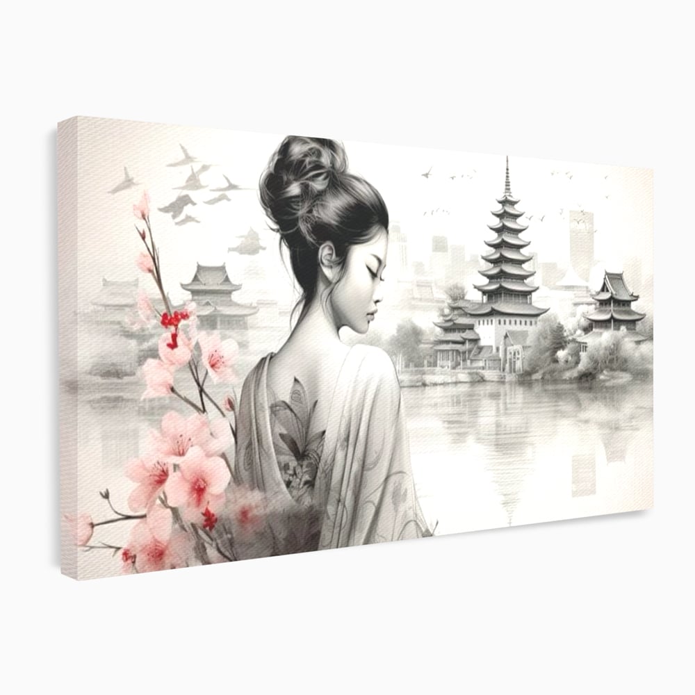 Tablou Canvas Premium LuxCanva® G1063, Memoriile Unei Gheise , Sakura, Tatuaj, Kyoto, Japonia, Frumusete, Trandafiri, Memorii, Living, Dormitor